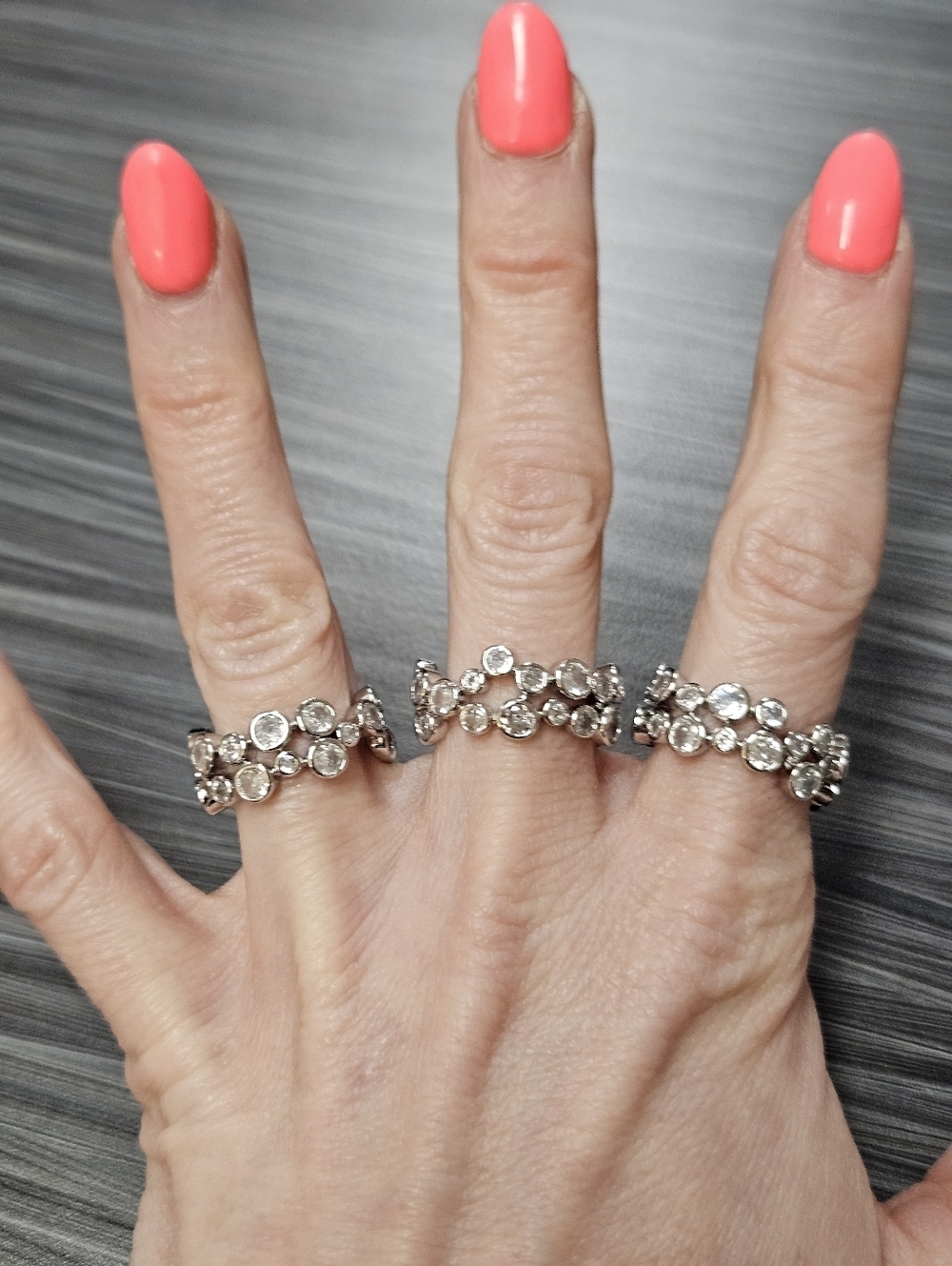 NEW Zirconia Irregular Cluster Bezel Eternity Silver Tone Ring - Multiple Sizes